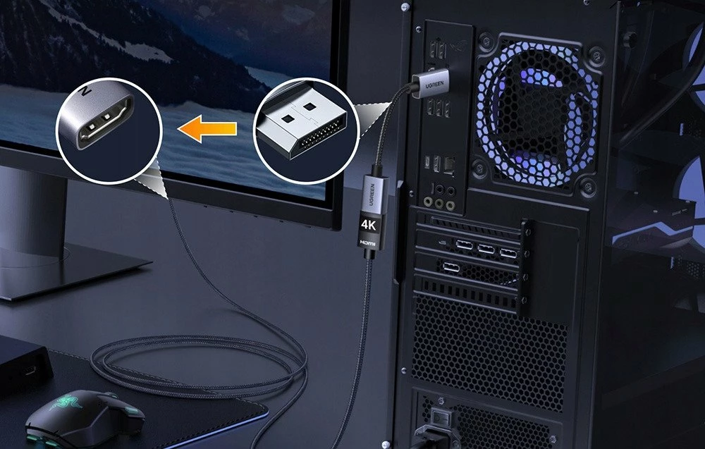 Kabllo DisplayPort në HDMI Ugreen DP133 20 cm 4K, gri/zezë
