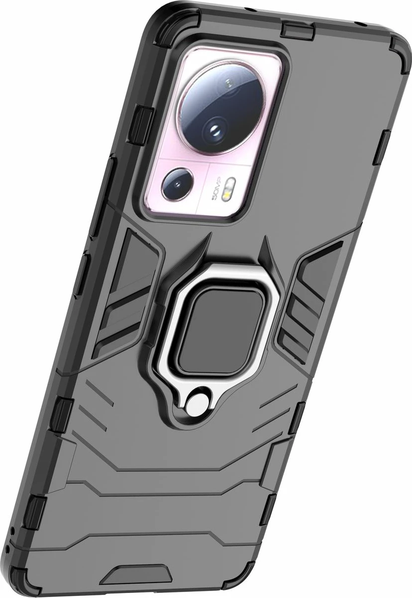 Mbështjellës Hurtel Ring Armor për Xiaomi 13 Lite, me unazë mbajtëse, i zi