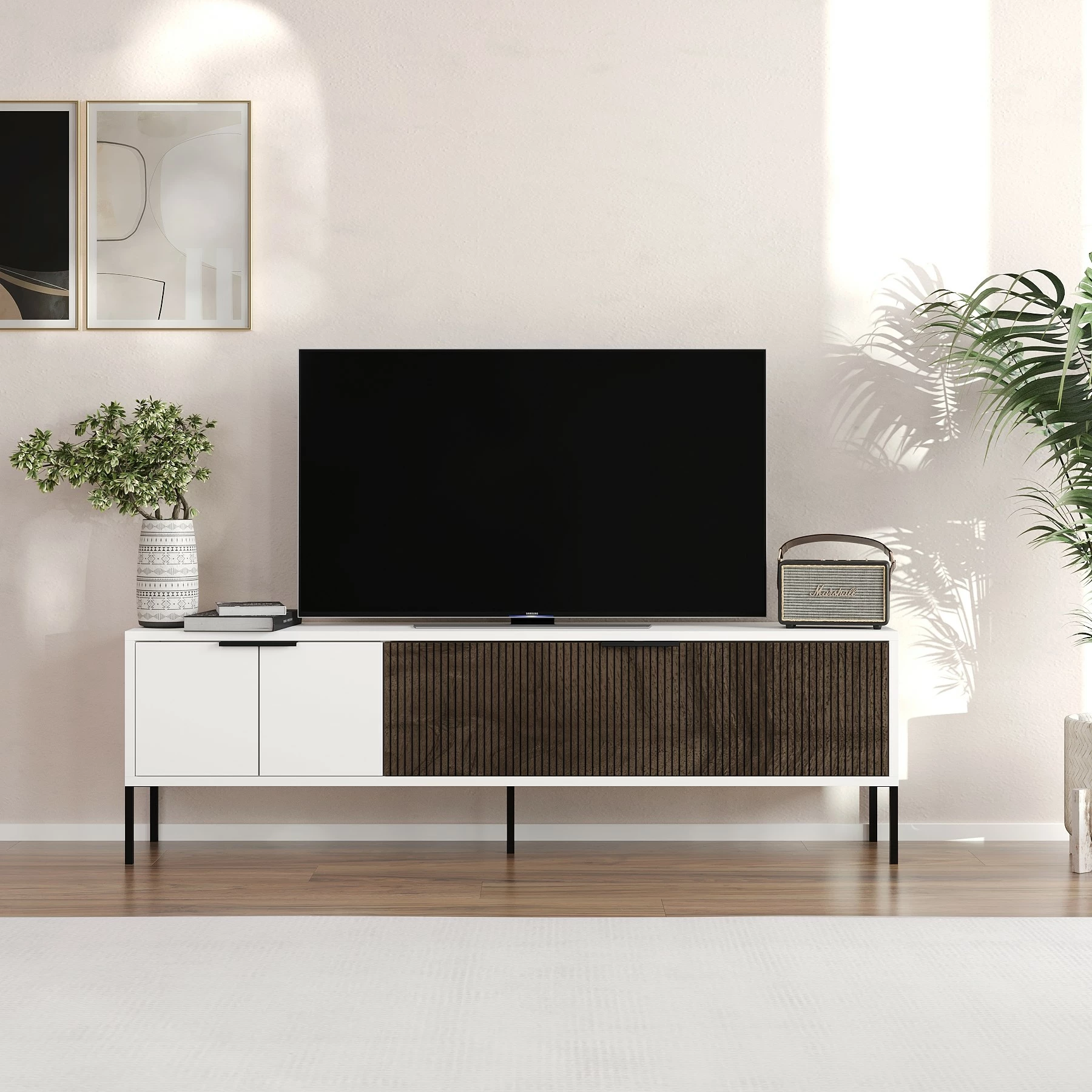 Komodë TV Skye Decor, Noah, e bardhë dhe arre