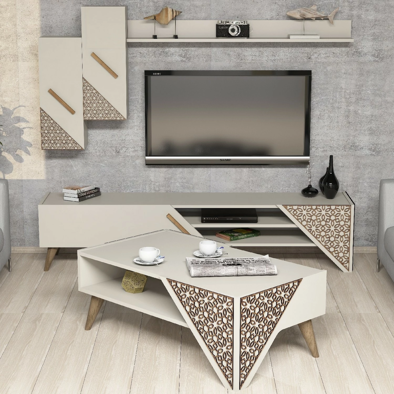 Set mobiljesh për dhomë dite, Beril, ngjyrë krem