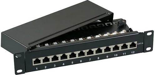 Patchpanel mini EFB Elektronik 12xRJ45 Cat6A, 1U 10", montim n'rack/mur, gri