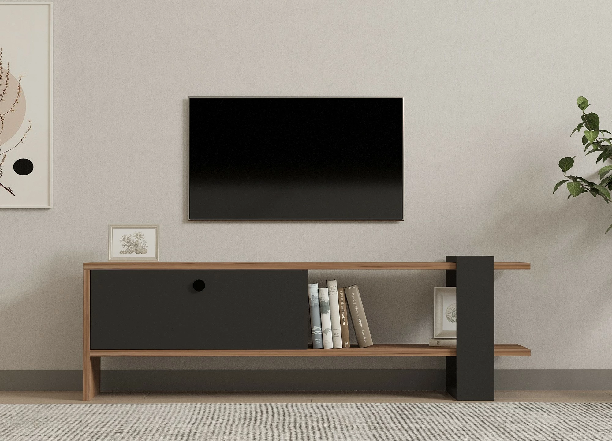Komodë TV Hanah Home, Ova, ngjyrë lis dhe antracit