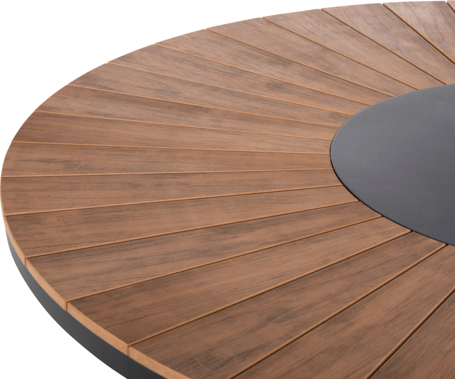 Tavolinë e rrumbullakët për jashtë, MORIL FH6041.01, alumini, ngjyrë antracit, polidru, ngjyrë druri natyral, Φ120cm