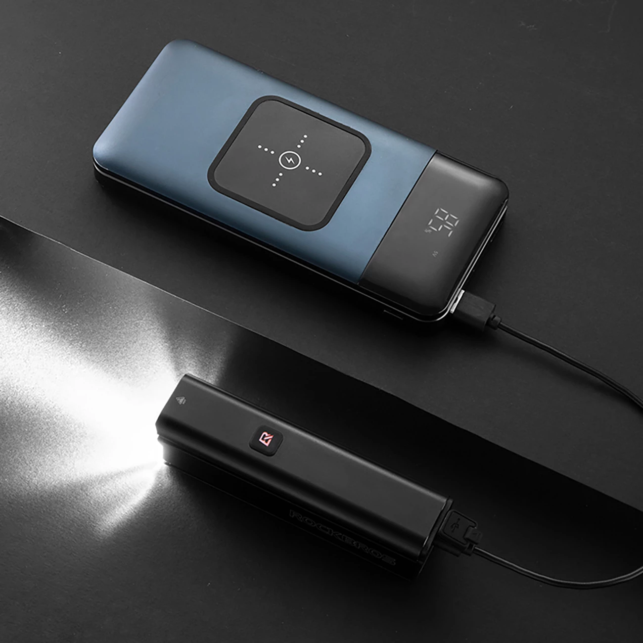 Dritë për biçikletë Rockbros 24610002001, 1000 lm, USB-C, e zezë, set me kabllo