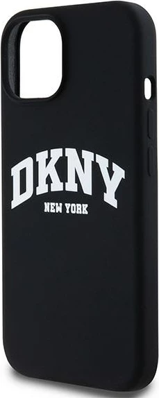 Mbështjellës DKNY Liquid Silicone me logo të bardhë, MagSafe, për iPhone 14/15/13, Zi