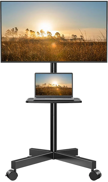 Mbajtës TV me rrota Perlesmith PSTVMC06, për TV 23-60 inç, me raft për laptop, i zi