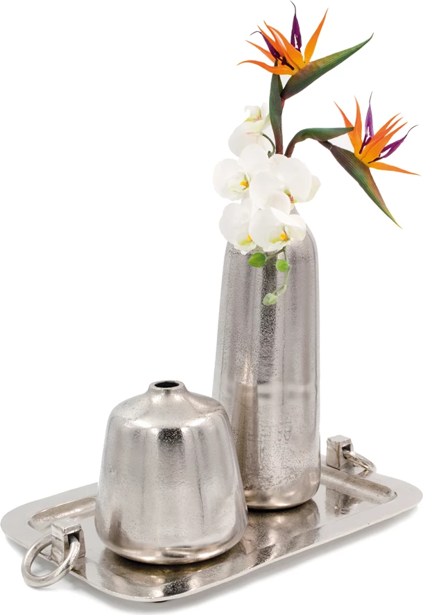 Tabaka dekorative me doreza, alumin, ngjyrë argjendi, 46x32x6cm