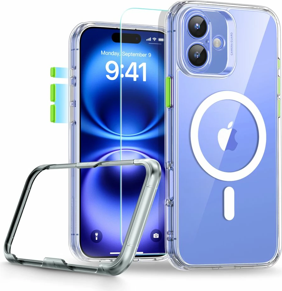 Mbështjellës ESR Classic Pro Set HaloLock për iPhone 16, me MagSafe, Transparent, set me xham mbrojtës