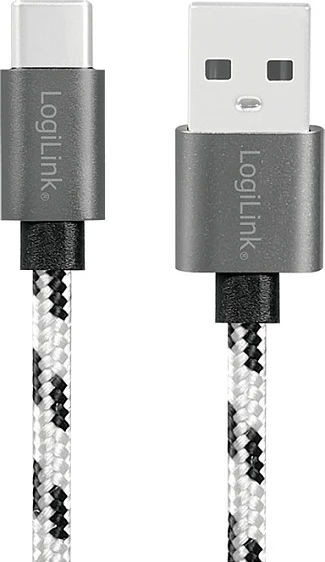 Set kabllosh USB LogiLink USB 2.0 USB-C në USB-A, 3 copë, nylon i thurur, bardhë/zi