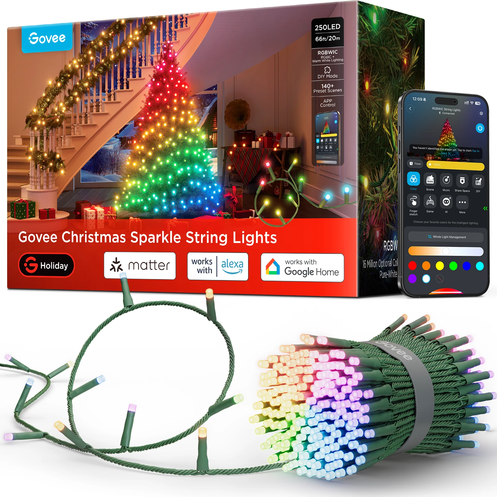 Drita varëse dekorative Govee H6871, 20 m, 250 LED, RGBWIC, Smart (Alexa/Matter/Google Home)