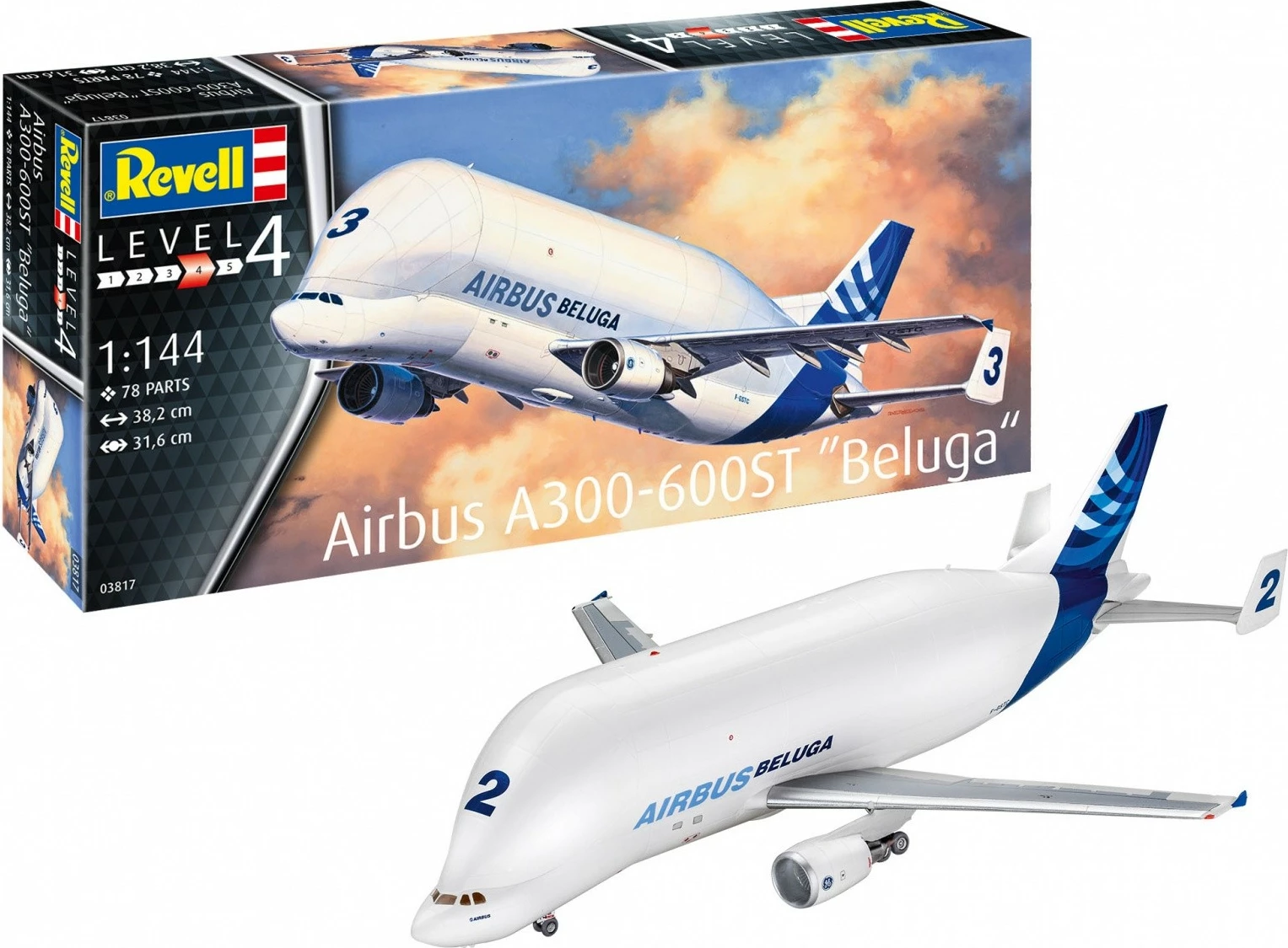 Model plastik aeroplani Revell Airbus A300-600ST Beluga 1:144, 78 pjesë