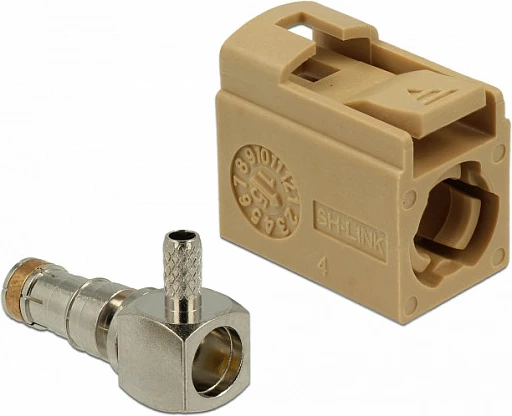Konektor FAKRA L DeLOCK 90°, për krimpim, gold-plated, bezh/inoks