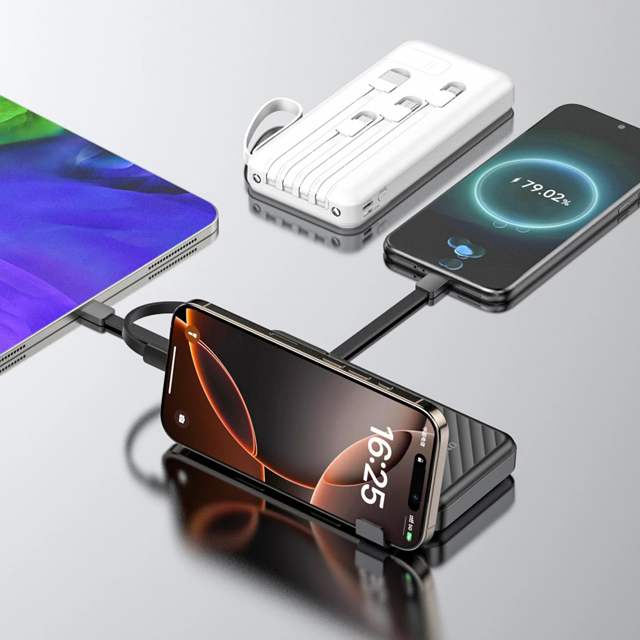 Powerbank Dudao K11, 10000 mAh, me kabllo të integruara, Bardhë