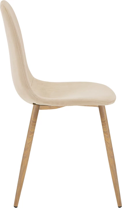 Karrige ngrënieje Bella, kadife, ngjyrë bezhë, këmbë metalike natyrale, set prej 4 copash, 43.5x52x89cm