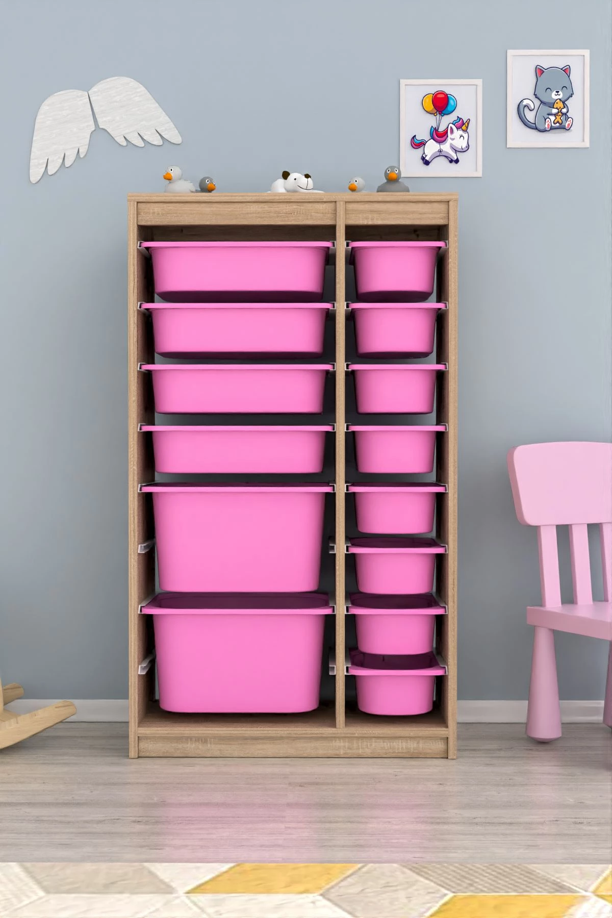 Dollap multifunksional Hanah Home, Montana Xs 2D4N8U, sonomo, rozë