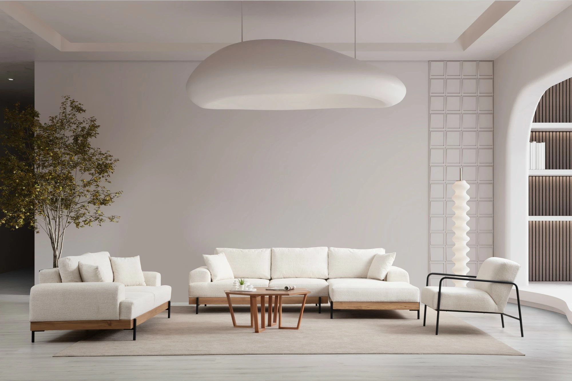 Këndare Atelier del Sofa, Eti Oak, e bardhë, kënd i djathtë