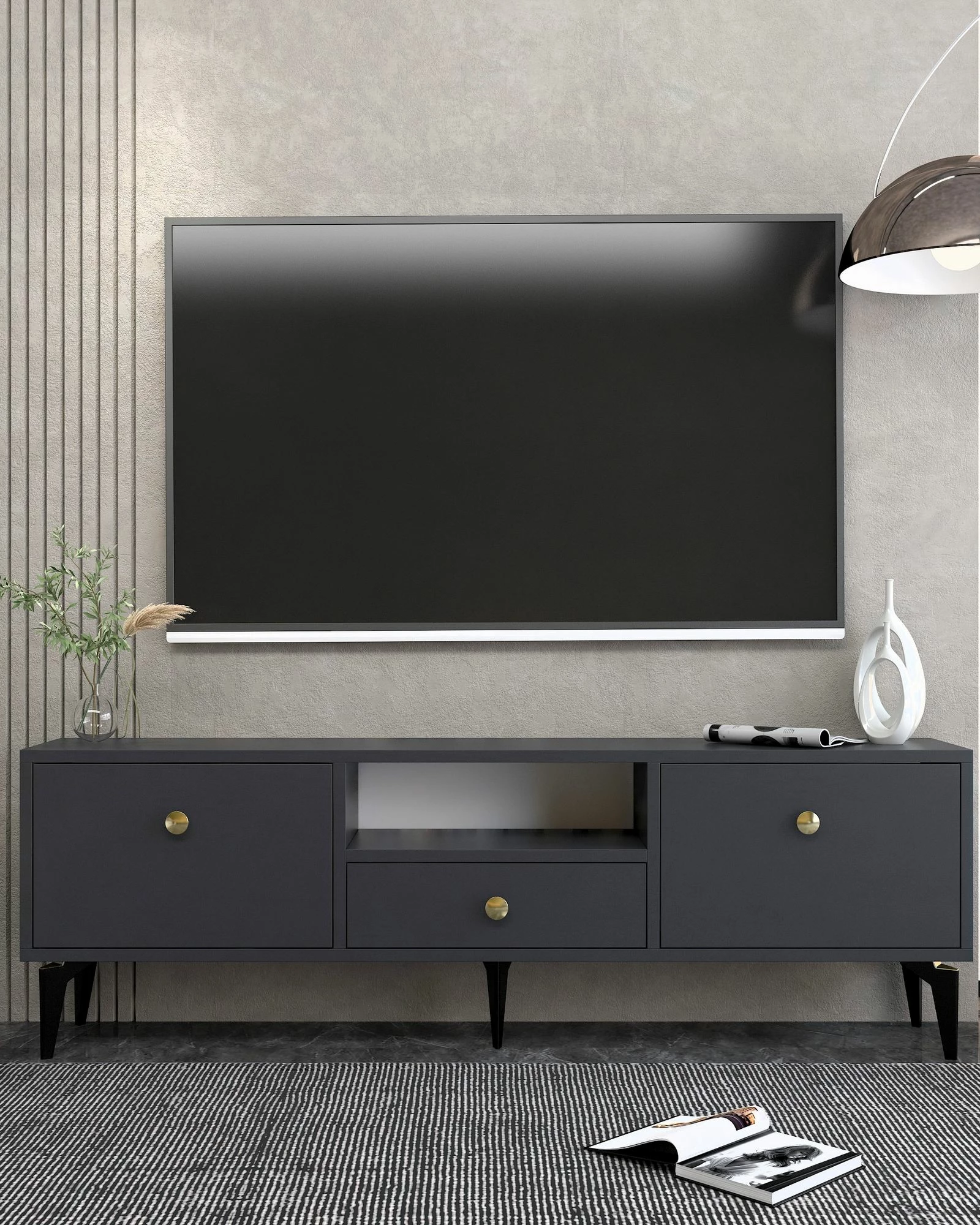 Komodë për TV, Skye Decor, 1300-DROP-1, antracit, ari