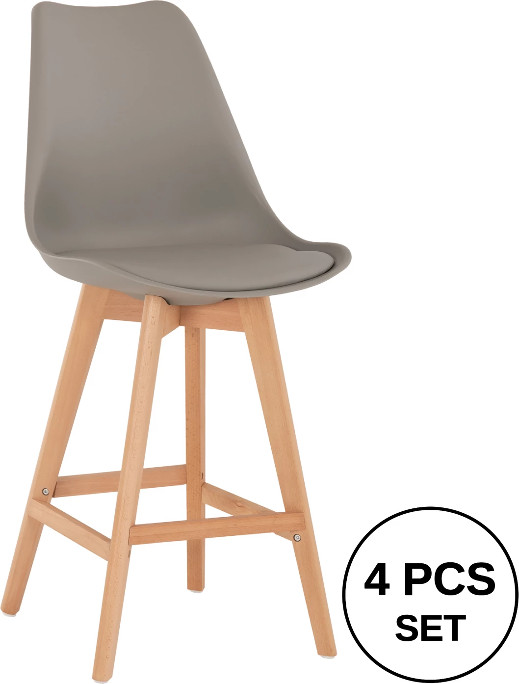 Karrige për bar VEGAS FH8000.30, polipropilen gri - dru ahu ngjyrë natyrale, 47x58x107H cm., set prej 4 copë