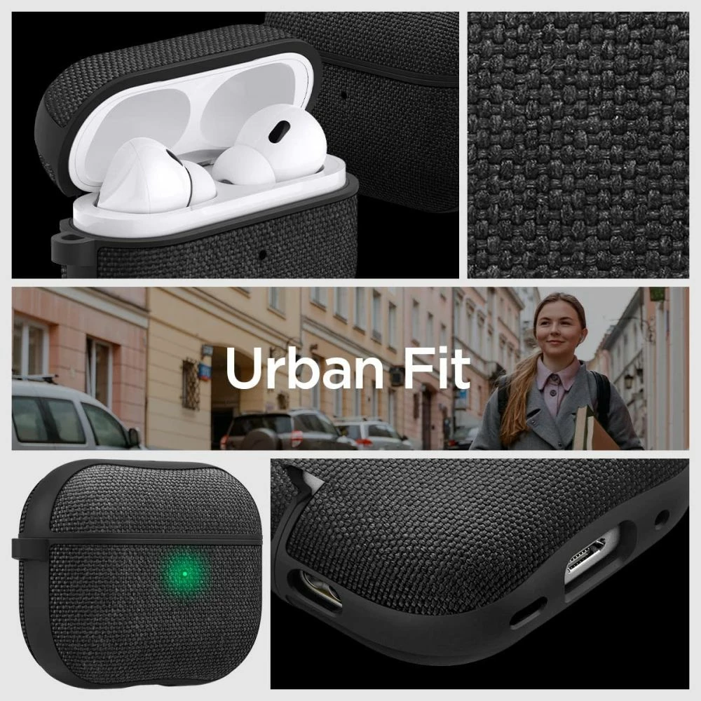 Mbështjellës Spigen Urban Fit për AirPods Pro/Pro 2, me unazë, Zi