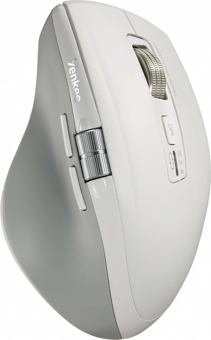 Maus wireless YENKEE YMS 2095WH SPIN, 4800 DPI, Bluetooth + 2.4GHz, bateri e rikarikueshme, 7 butona, kabllo karikimi USB-C, e bardhë