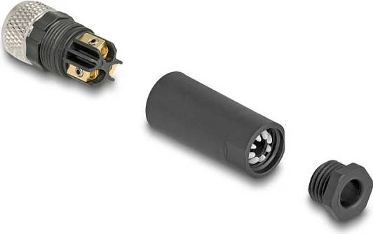 Konektor DeLOCK M8 A-coded 3-pin femër, cross-connector, IP67, metal, zi/argjend