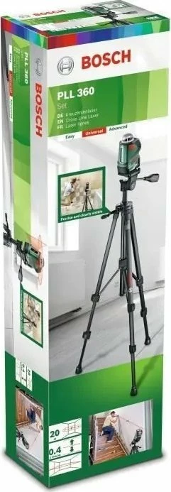 Laser nivelues Bosch UniversalLevel 360, rreze 24 m, set me tripod TT150UNI, gjelbër/zi
