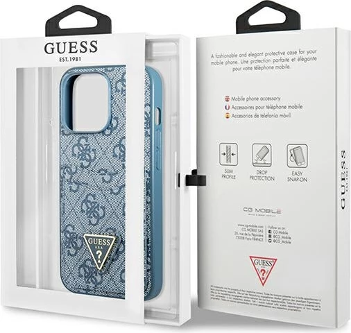 Mbështjellës Guess 4G Triangle Logo me xhepa për kartela, për iPhone 13/13 Pro, Blu