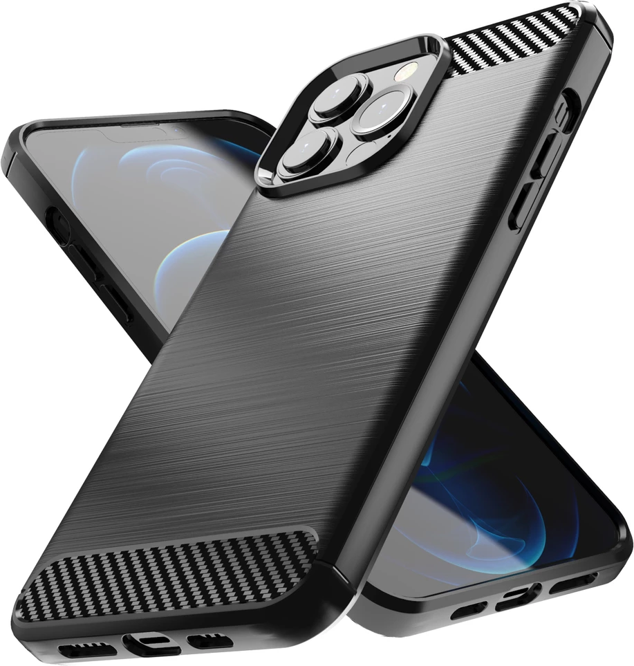 Mbështjellës Hurtel Carbon Case për iPhone 13 Pro Max, TPU, i zi