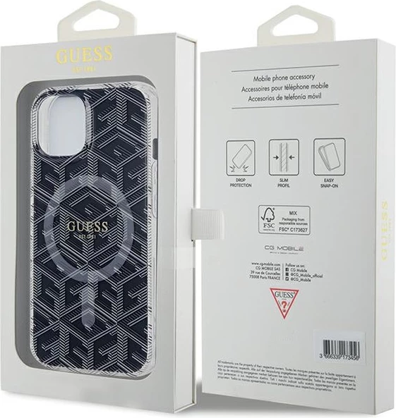 Mbështjellës Guess IML GCube MagSafe për iPhone 15 Plus / 14 Plus, i zi