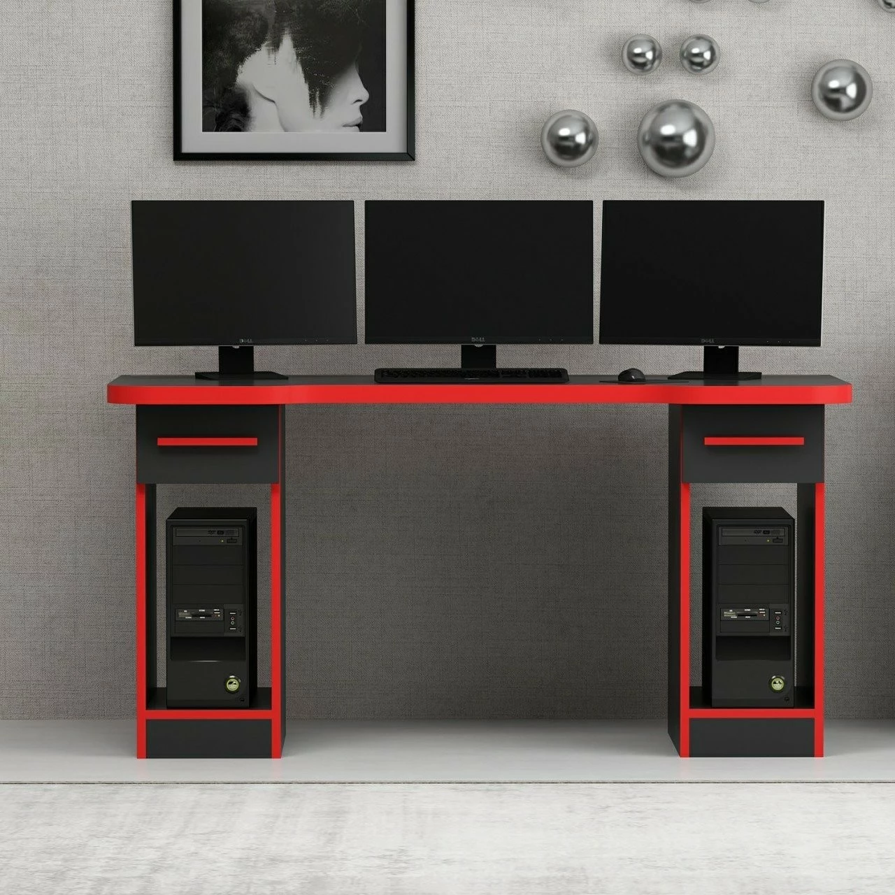 Tavolinë gaming Skye Decor, Phoenix 2, e zezë-kuqe