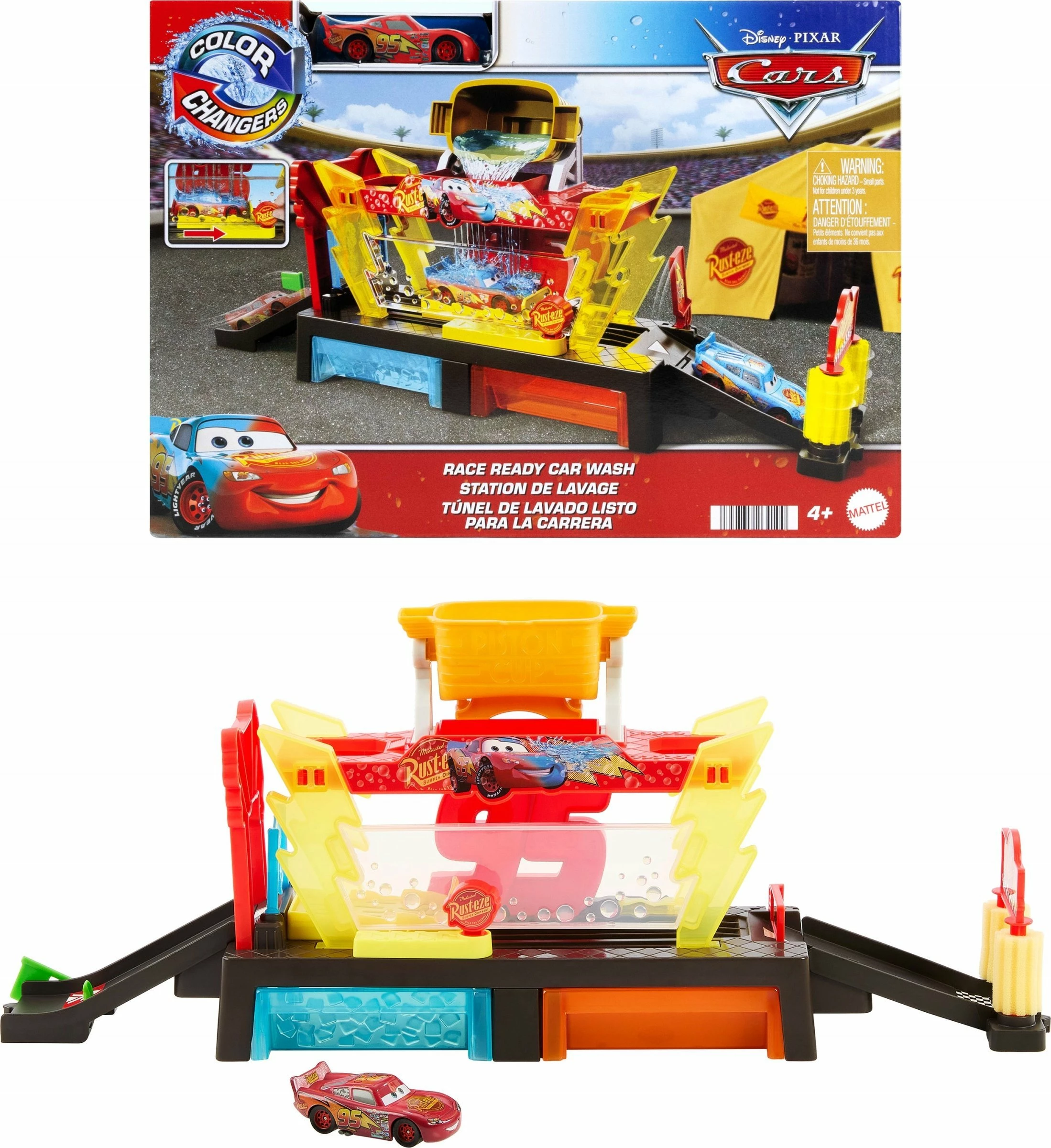 Set lodër Car Wash Color Change Mattel JBM70, me Lightning McQueen, 50 cm