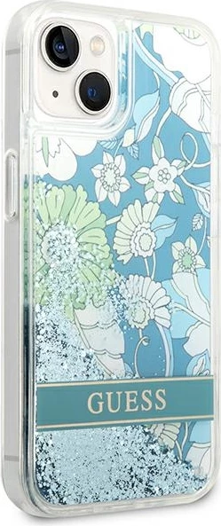 Mbështjellës Guess Flower Liquid Glitter për iPhone 14 6.1", i gjelbër, hardcase
