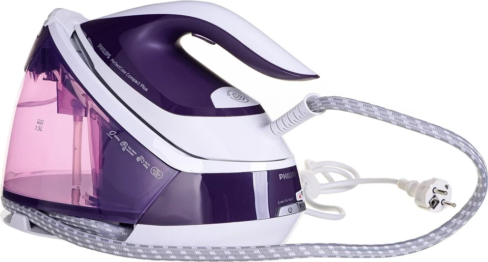Hekur për hekurosje me mbajtëse Philips PerfectCare Compact Plus GC7933/30, 2400W, i vjollcë