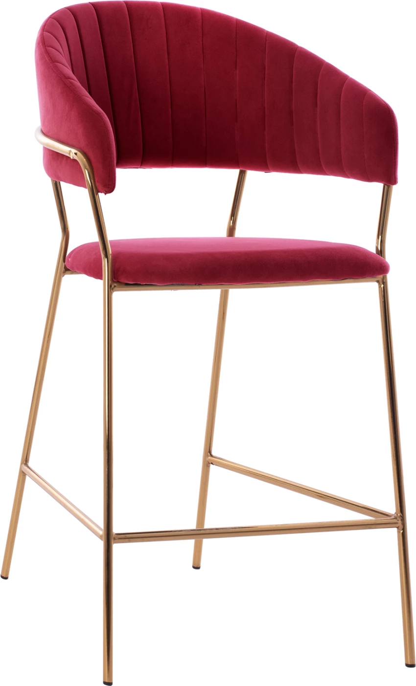 Karrige për bar THEODORE, kadife e kuqe burgundy, kornizë metalike ngjyrë ari, 60x55x100cm, set prej 2 copë