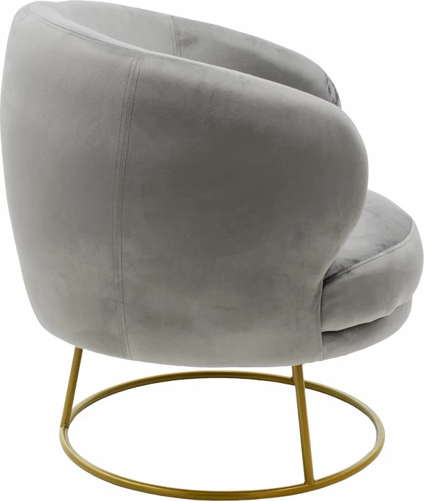 Fotel Rony, kadife gri, këmbë metalike ngjyrë ari, 78x75x82cm