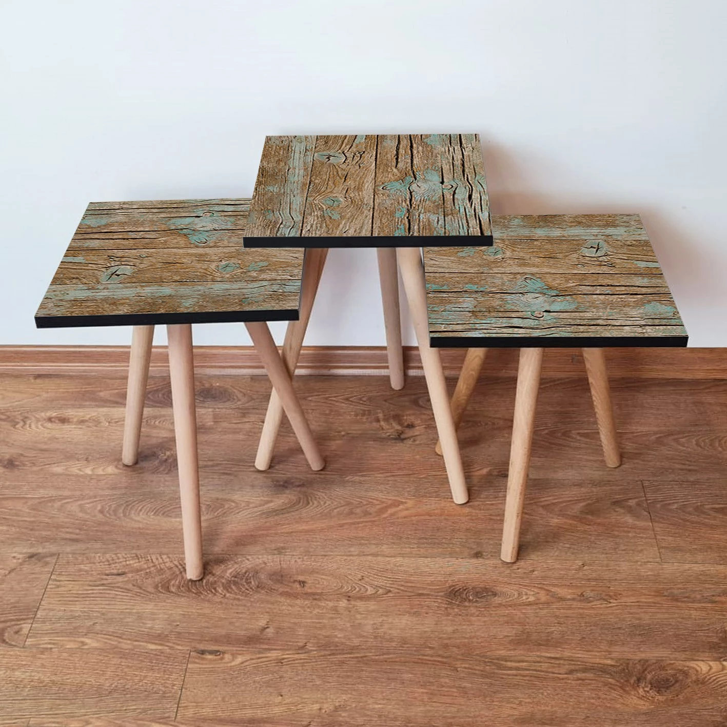 Set tavolinash ndihmëse të vendosshme, 3 copë, Skye Decor, 3Shp124, ngjyrë e gjelbër-kafe