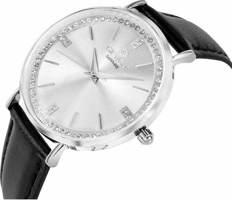 Orë dore femrash Giewont GW5390-A1, argjend, rrip lëkure i zi