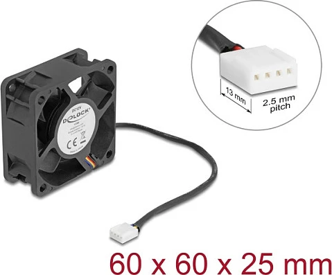 Ventilator për kasë DeLOCK 60x60x25mm, 12V DC, 4-pin, i zi