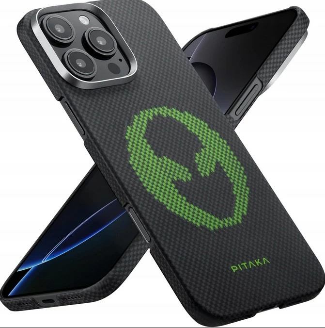Mbështjellës PITAKA Tactile Woven Case Alien për iPhone 16 Pro Max, aramid (Kevlar), ndriçon në errësirë, e zezë 5