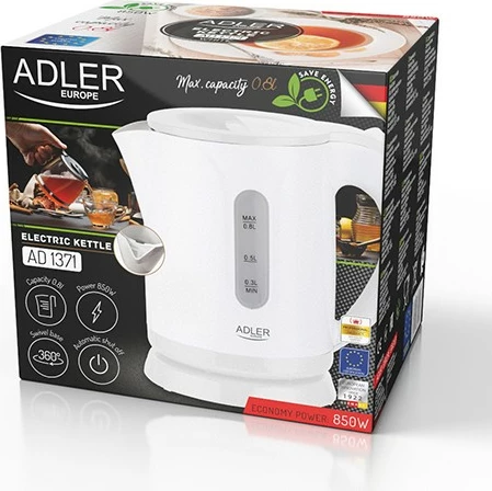 çajnik elektrik, Adler, AD 1371w, 0.8 L, 850 W, i bardhë
