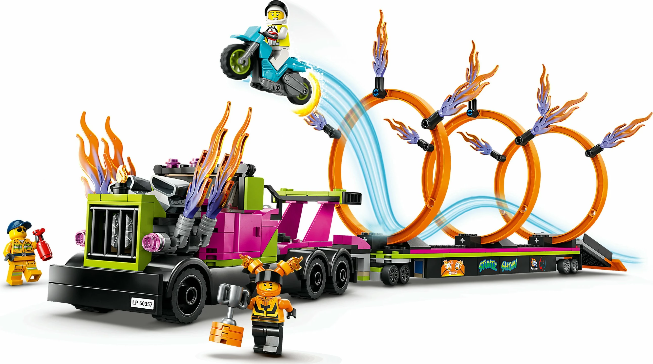 Set ndërtimi LEGO City Stunt Truck & Ring of Fire Challenge, 479 pjesë, shumëngjyrësh