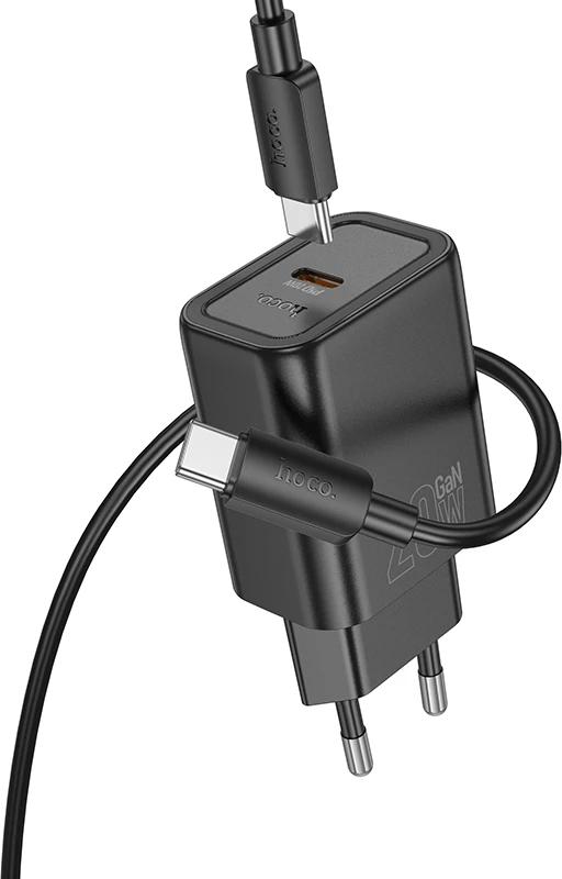 Karikues USB-C HOCO N60 GaN PD 20W, me kabllo Type-C në Type-C 1m, i zi, set