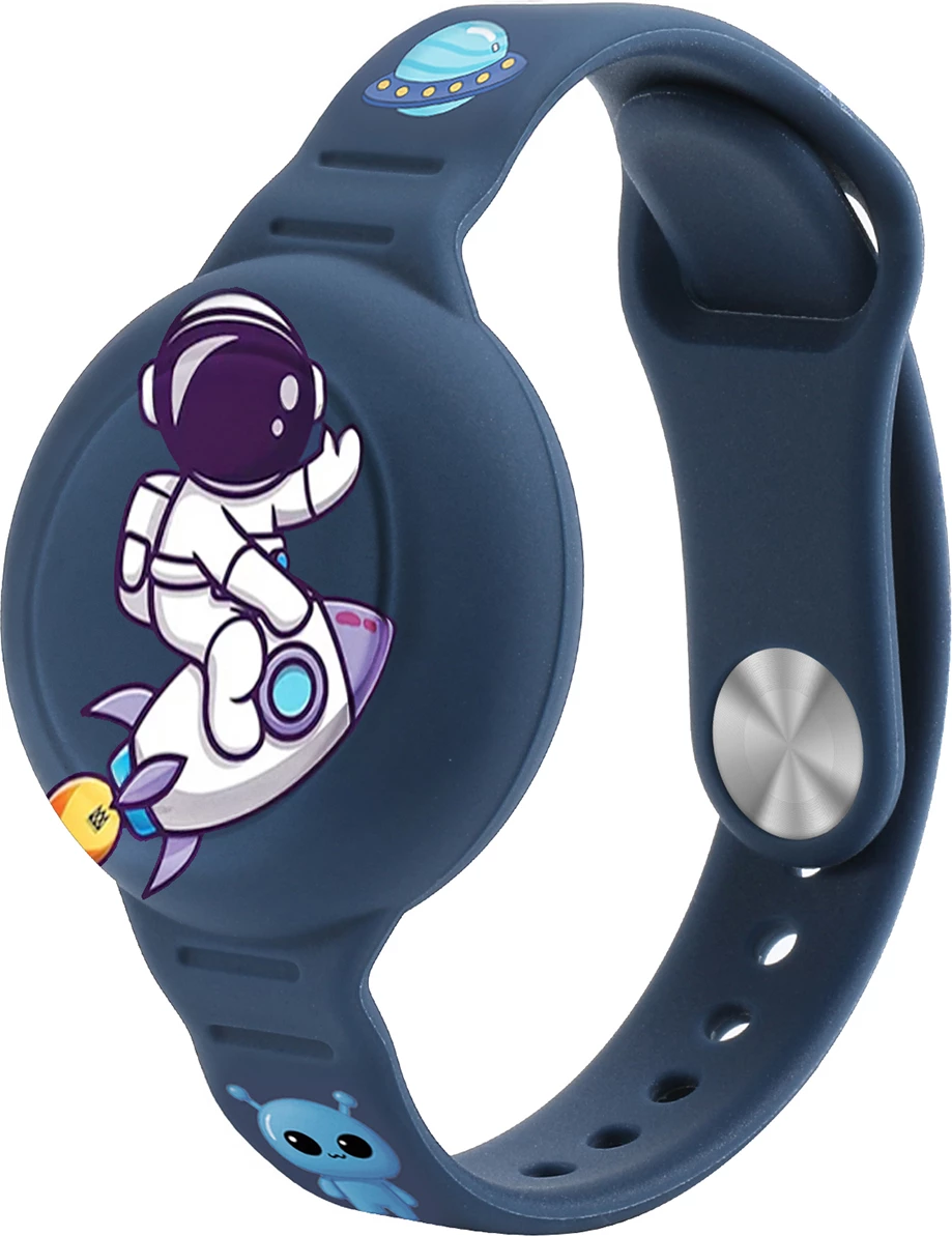 Mbështjellës AirTag me rrip dore silikoni për fëmijë, Hurtel WAT-46GA, kompatibilitet Apple AirTag, i papërshkueshëm nga uji, 23×3.9×1.5 cm, 17.3 g, blu e errët me astronaut