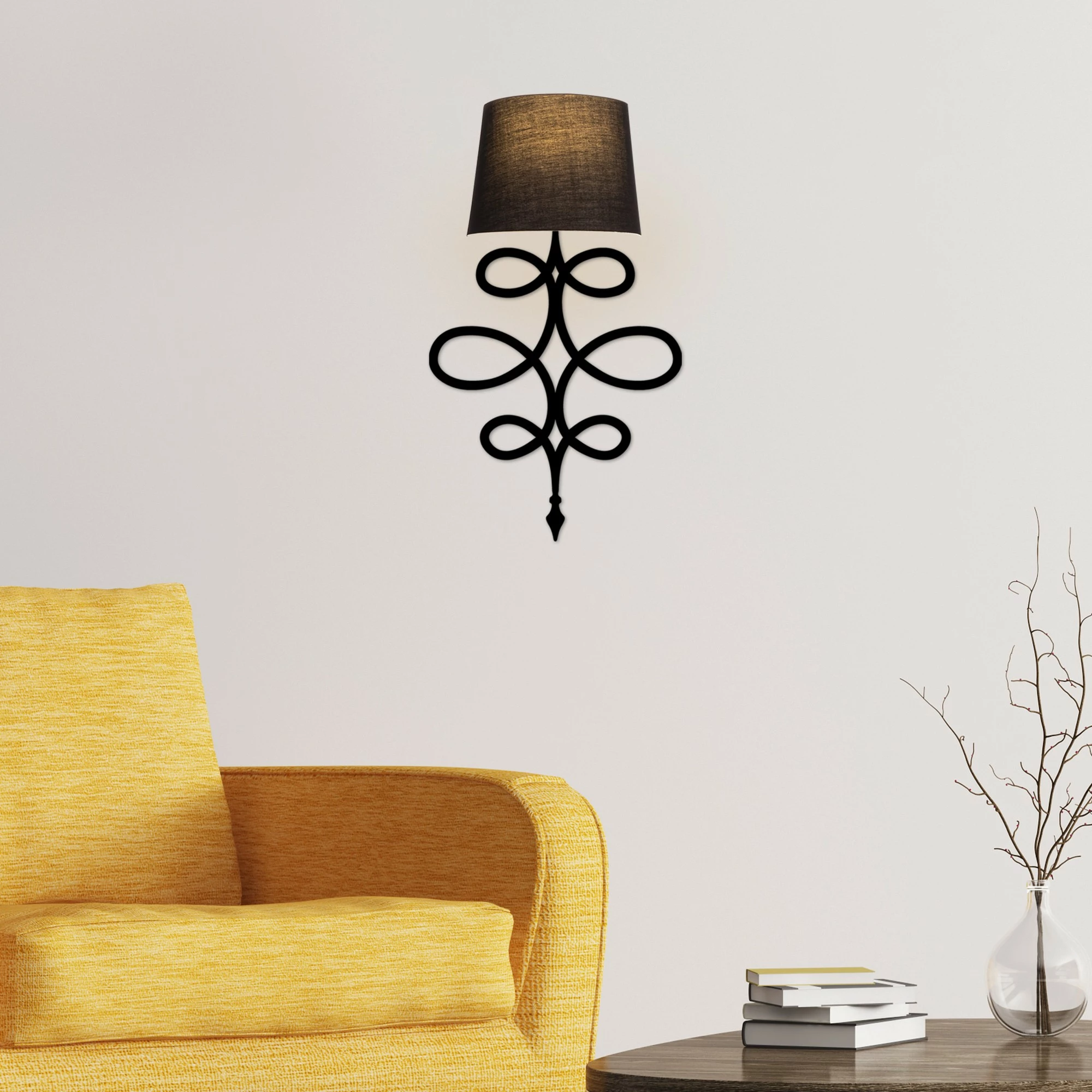 Llambë muri Opviq, Asaf - 6986, metal i zi, kapak tekstili, 15x28cm, lartësi 62cm