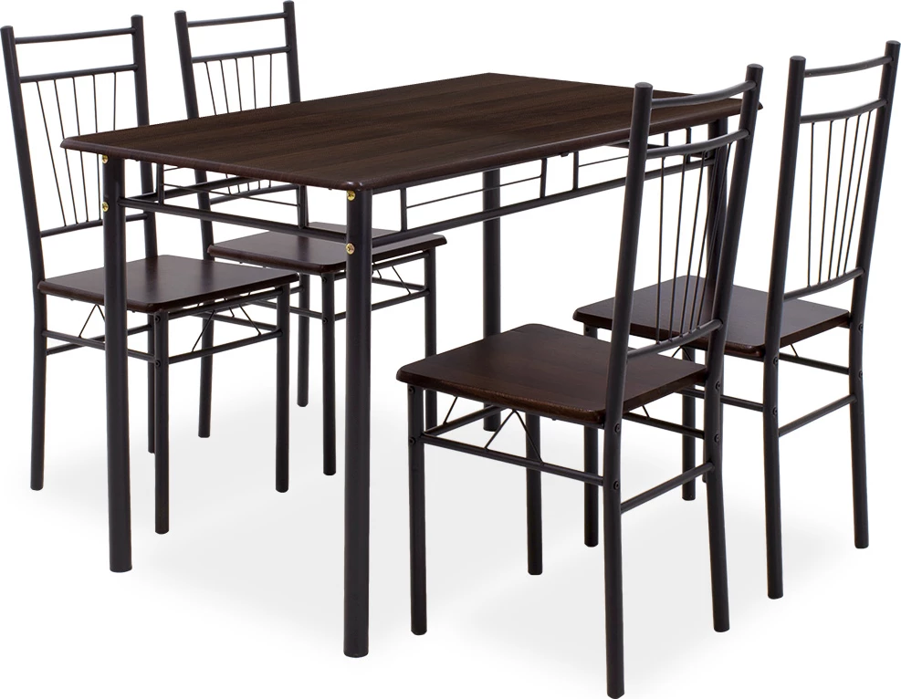 Tavolinë me karrige Roza 5 copë, ngjyrë arre e errët, këmbë të zeza mat, 120x70x75cm