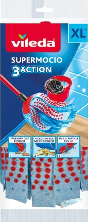 Zëvendësues për mop Vileda SuperMocio 3Action Velour 137477, mikrofibër me shirita veluri, blu