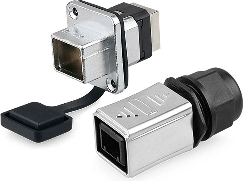 Konektor industrial RJ45 GoodConnections S6, IP65/IP67, metal, gri