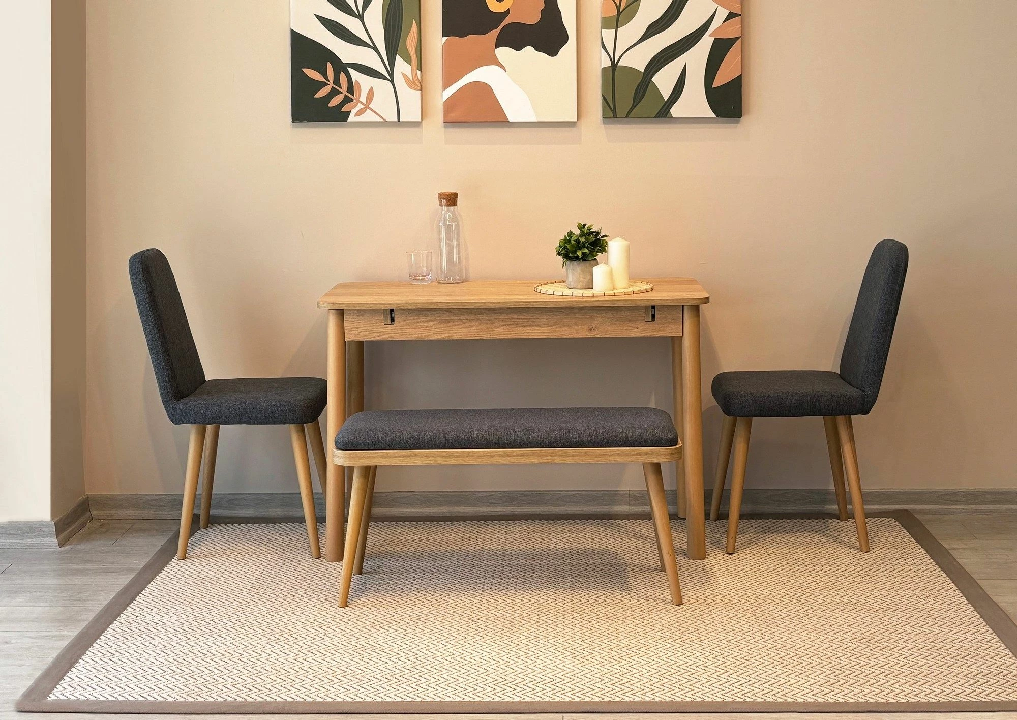 Tavolinë me karrige, set 6 pjesësh, ngjyrë lis dhe antracit, Vina Mini 03 1053