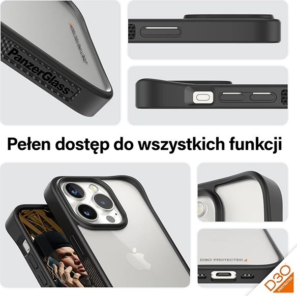 Mbështjellës PanzerGlass ClearCase për iPhone 15 Pro, Transparent & Zi