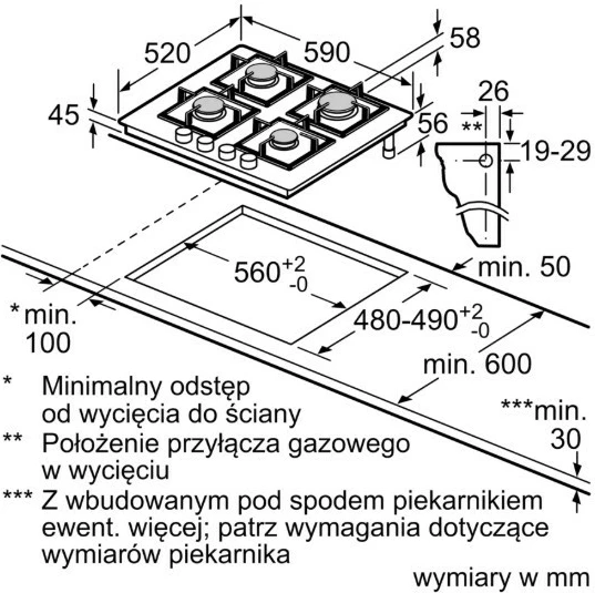 Sobë gazi Bosch PRP6A6H40, 4 zona, e zezë